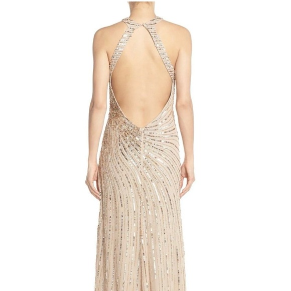 Adrianna Papell flutter dress halter keyhole gold size 4 - Picture 2 of 8